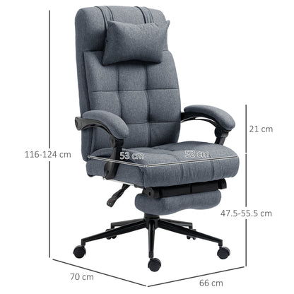 Ergonomic Reclining Office Chair, High Back Executive Chair, Office Chair with Headrest and Removable Footrest, 66x76x112-120cm, Grey