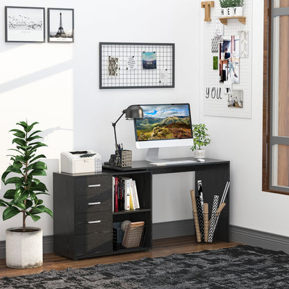 Corner PC Desk with 2 Drawers and Open Shelves, L-Shaped Corner Desk in Wood and Metal, 117x83. 5x76 cm, Black