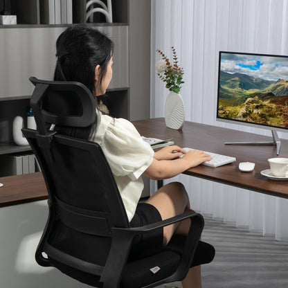 Ergonomic Office Chair with Adjustable Headrest and Height, Rocking Function and Wheels, Black