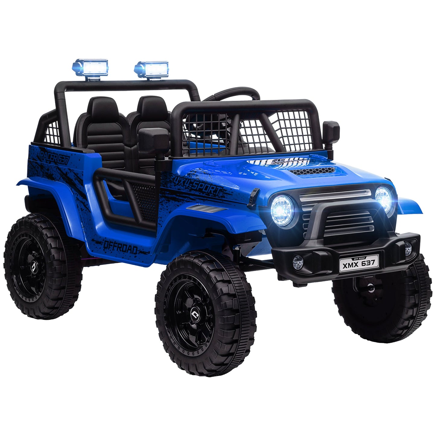 12V Electric Off-Road Ride-On Toy Car for Kids with Dual Motors, Ages 3-6 Years, Remote Control and Lights, Blue