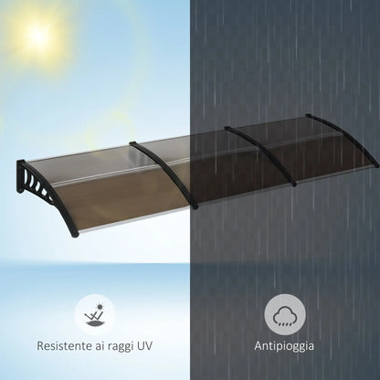 Outdoor Canopy for Windows and Doors, in Polycarbonate and Aluminum, 303x100x26cm - Brown