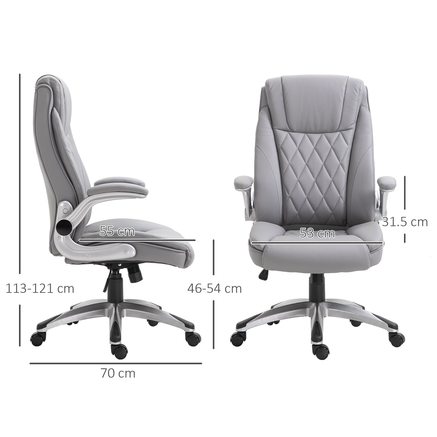 Ergonomic Office Chair with Padding, Adjustable Height and 5 Wheels, 70x71x113-121 cm, Grey