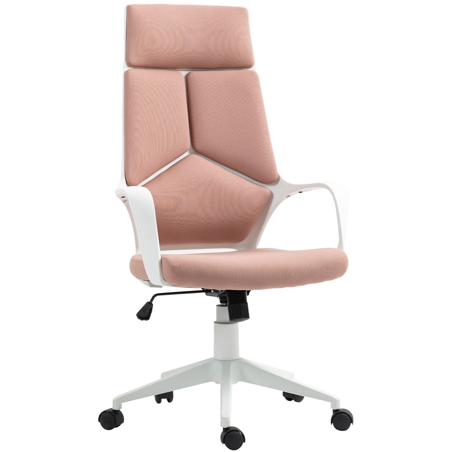 Fabric Office Chair with Rocking, Adjustable Height and Swivel Seat, 63x63x117-127 cm, Pink