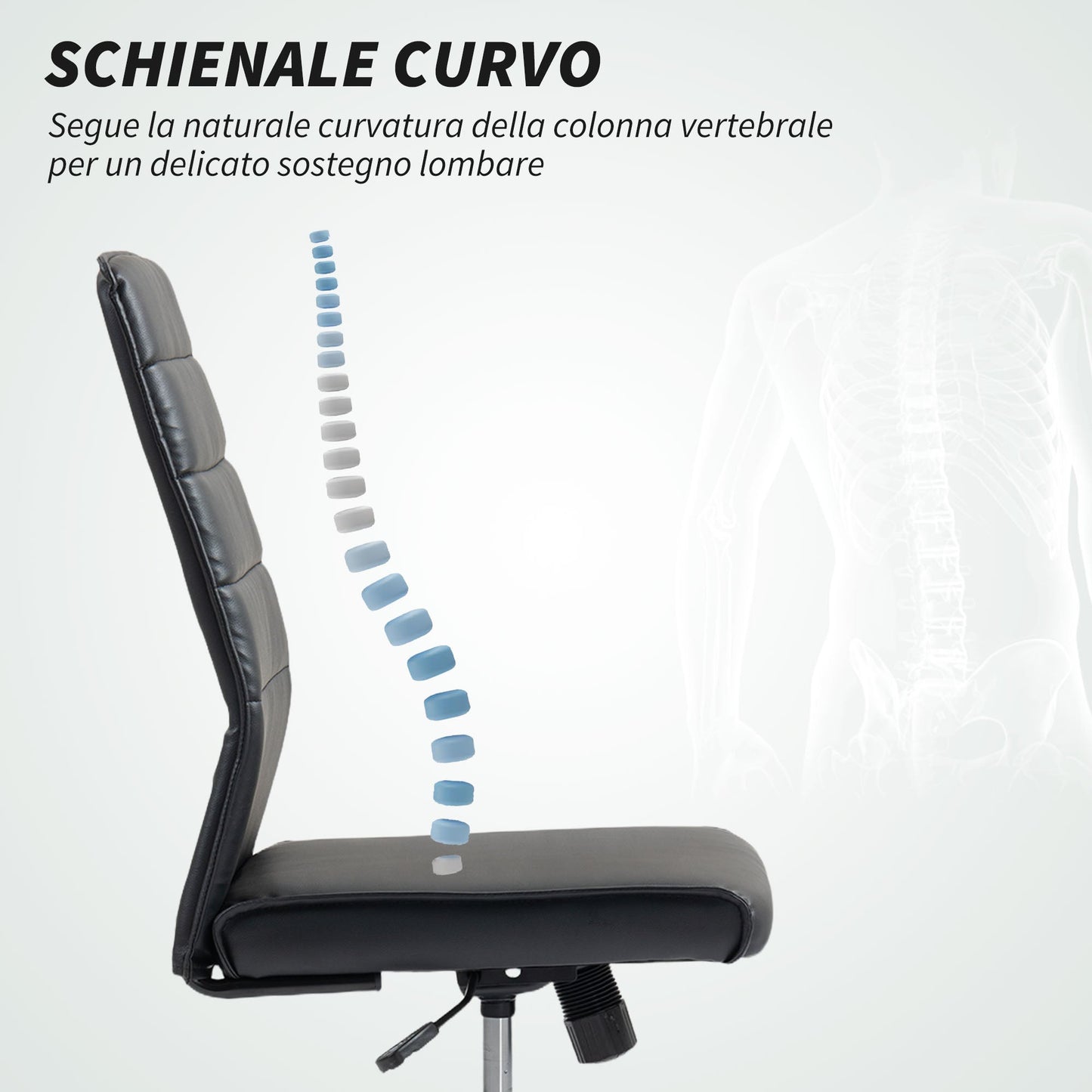 Ergonomic Office Chair with Curved Backrest, Adjustable PU Leather and Steel, 58x53x97-107 cm, Black
