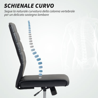 Ergonomic Office Chair with Curved Backrest, Adjustable PU Leather and Steel, 58x53x97-107 cm, Black