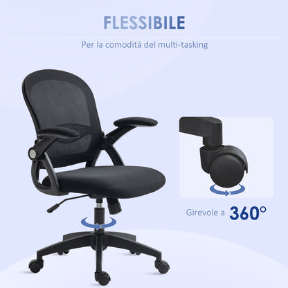 Ergonomic Office Chair with Mesh Backrest and Adjustable Height, 65.5x61.5x88-97.5cm, Black