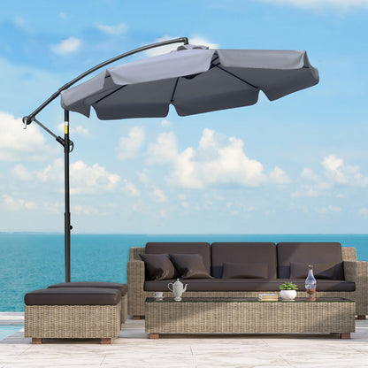 2.7x2.7 m Garden Umbrella with Metal Arm and Adjustable Polyester Canopy and Crank Opening, Grey
