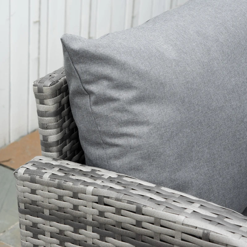 4-Piece PE Rattan Garden Furniture Set, Corner Sofa and Glass Coffee Table, Padded and Removable Cushions, Grey