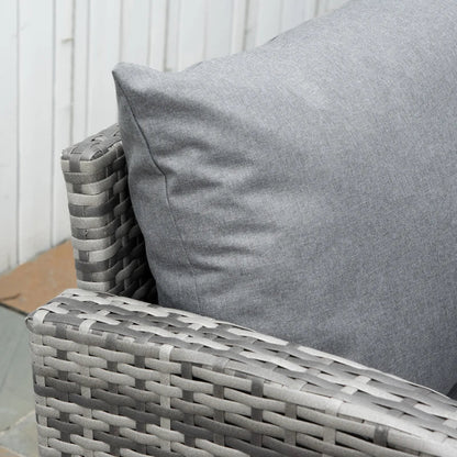 4-Piece PE Rattan Garden Furniture Set, Corner Sofa and Glass Coffee Table, Padded and Removable Cushions, Grey