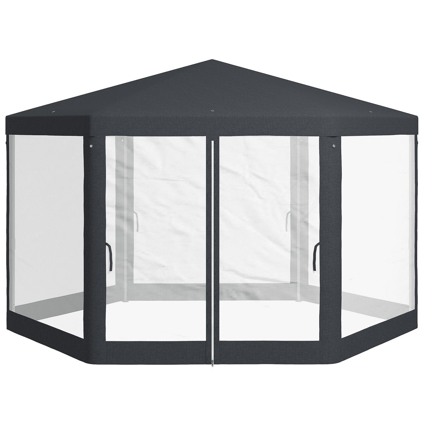 Hexagonal Garden Gazebo with Double Entrance, Metal and Polyester, 3.94 x 3.94 x 2.5 m, Grey