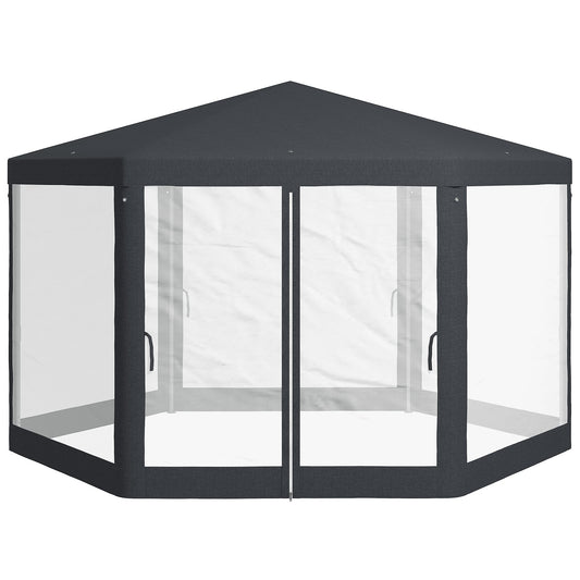 Hexagonal Garden Gazebo with Double Entrance, Metal and Polyester, 3.94 x 3.94 x 2.5 m, Grey
