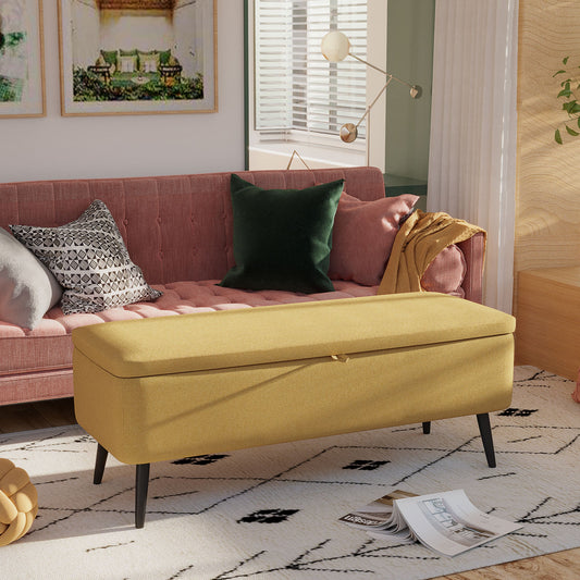 Bedside Bench with Storage Space and Yellow Polyester Upholstery, 101x38.5x44.5 cm