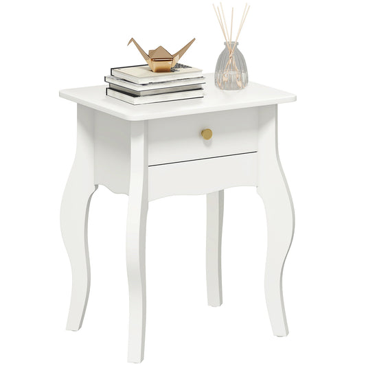 French Style Coffee Table with Drawer and Curved Legs, 45x35x55 cm, White