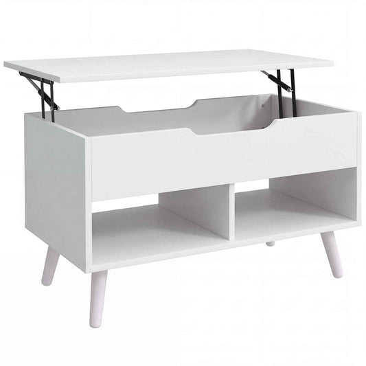 75cm White Punched Coffee Table with Lift-Up Top and Hidden Storage