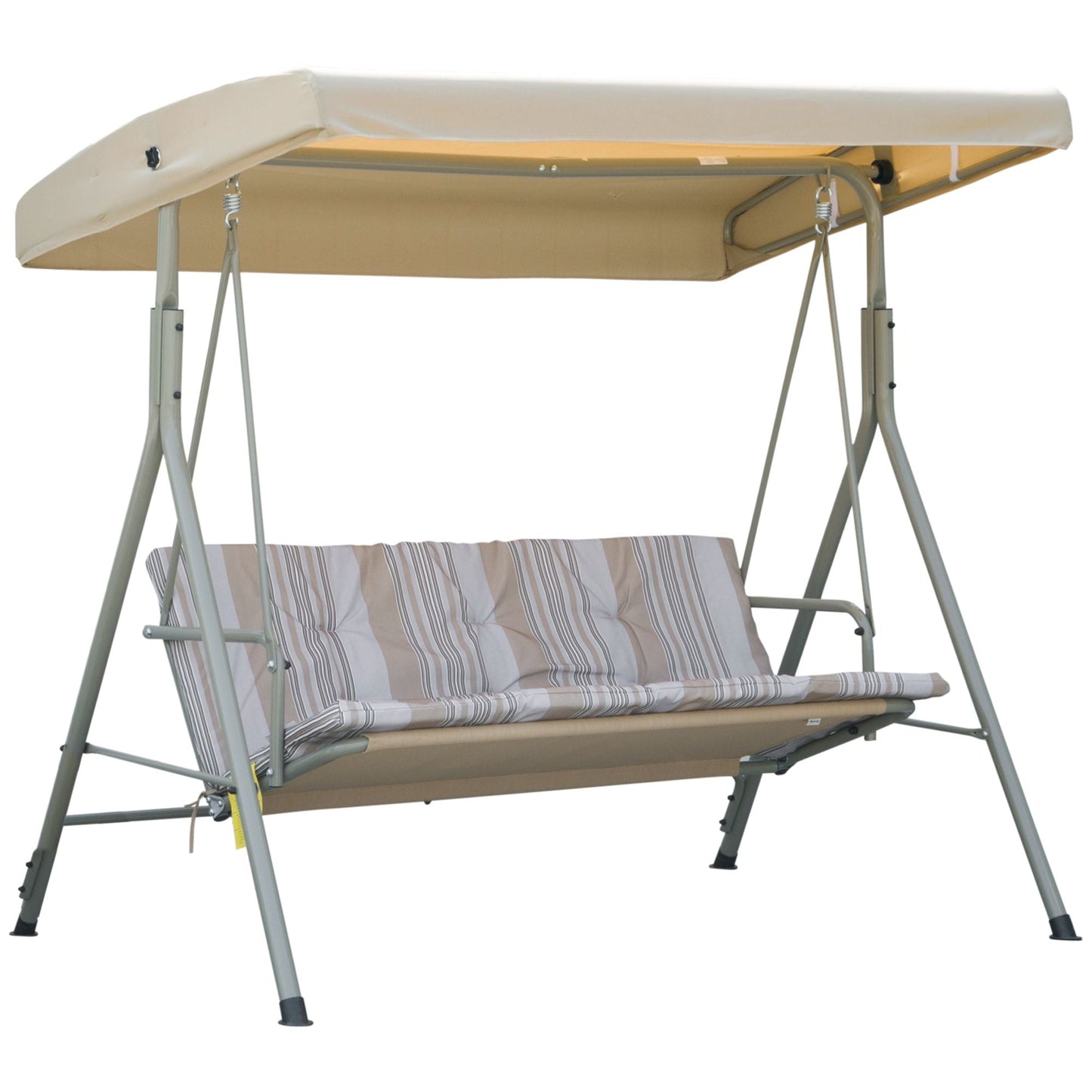 TENNESSEE | 3 Seater Steel Garden Swing with Adjustable Roof, Cushions and Armrests, 172x110x156cm