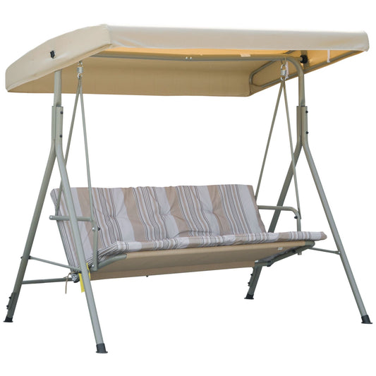 TENNESSEE | 3 Seater Steel Garden Swing with Adjustable Roof, Cushions and Armrests, 172x110x156cm