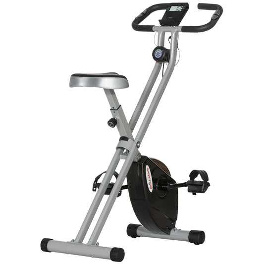 8-Level Magnetic Folding Exercise Bike with LCD Display, Wheels and Adjustable Seat, Grey and Black