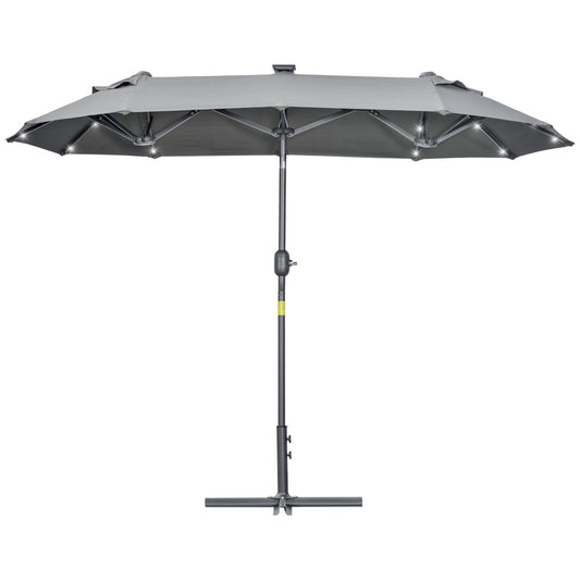 Double Parasol with Cross Base and Solar Lights, 295x150x219cm, Grey
