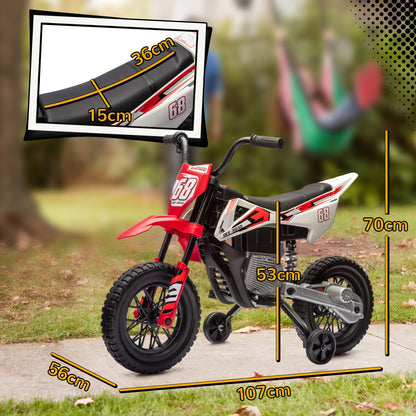 Electric Motorcycle for Children with Training Wheels and Charge Indicator, Made of PP and Metal, 107x56x70 cm, Red