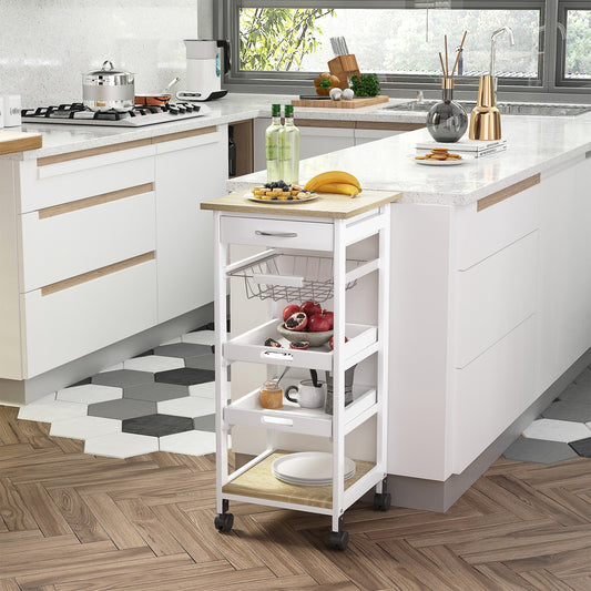 Kitchen Trolley Salvaspazio in white wood with 4 wheels 37x37x82cm