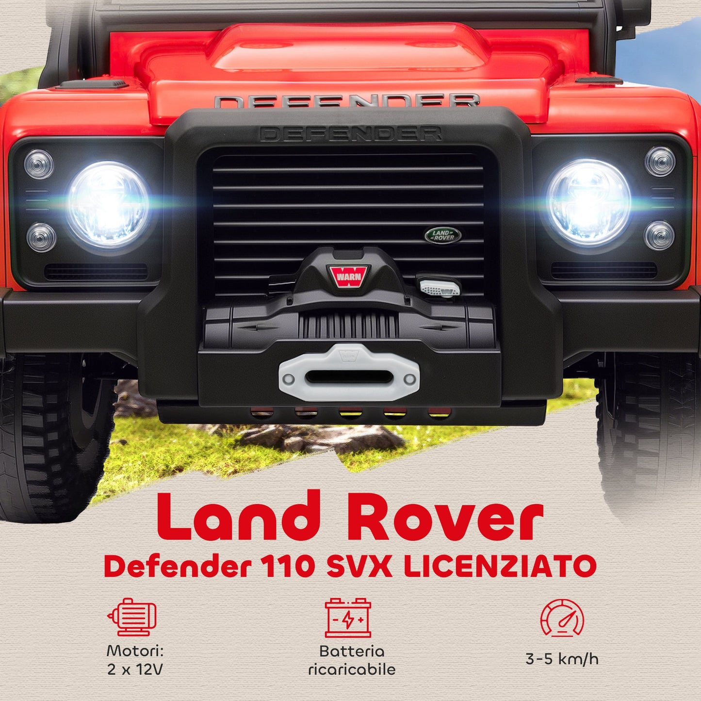 Electric Ride-On Toy Car for Kids Ages 3-5, Land Rover Official 12V with Remote Control, Suspension, LED Lights, Red