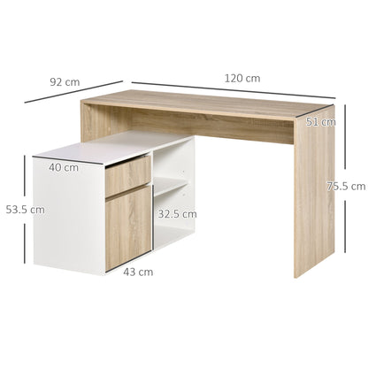 Corner Desk, Space-Saving Corner Computer Desk for Bedroom or Office, Oak and White Wood Desk