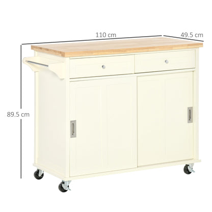 Kitchen Island for Utensils and Accessories with Drawers, Cabinet and Towel Holder, 110x49.5x89.5 cm, Cream White