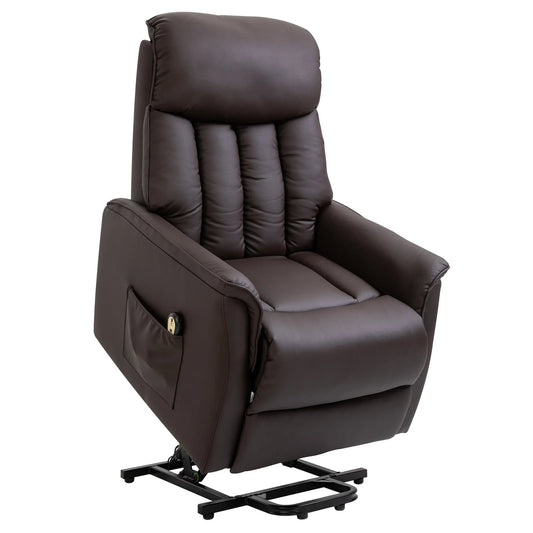 Electric Lift Recliner Chair – 145° Adjustable PU Leather Armchair with Remote and Footrest, Brown