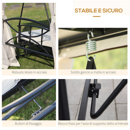 3-Seater Swing and Single Sun Lounger Gazebo Cover with Mosquito Net and Cushions 256x172x248cm Cream