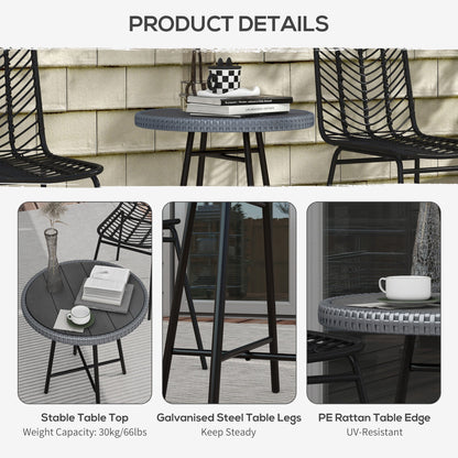 Modern Garden Coffee Table with Wood Plastic Top, Rattan and Steel, 50x50x55 cm, Grey and Black