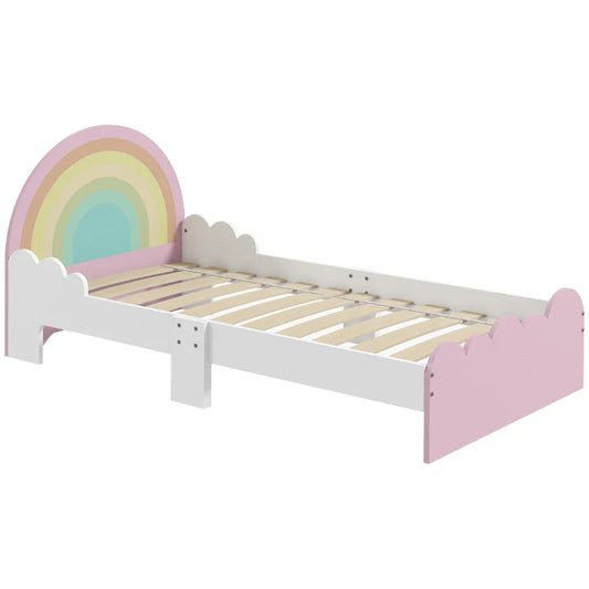 Children's Bed for 3-6 Years with Anti-Fall Side Rails in MDF, 143x74x66 cm, White and Pink