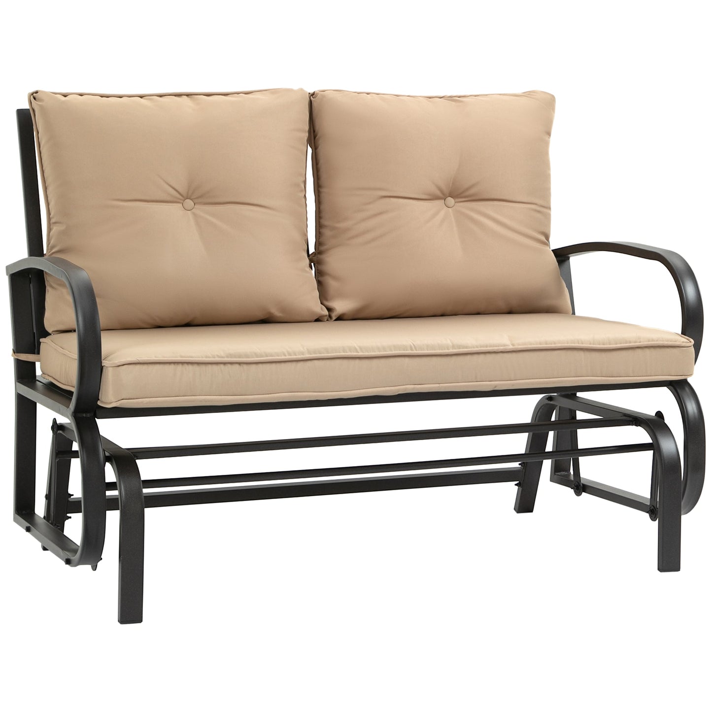 2-Person Garden Swing Bench with Seat and Back Cushions, 122x70x87cm, Khaki