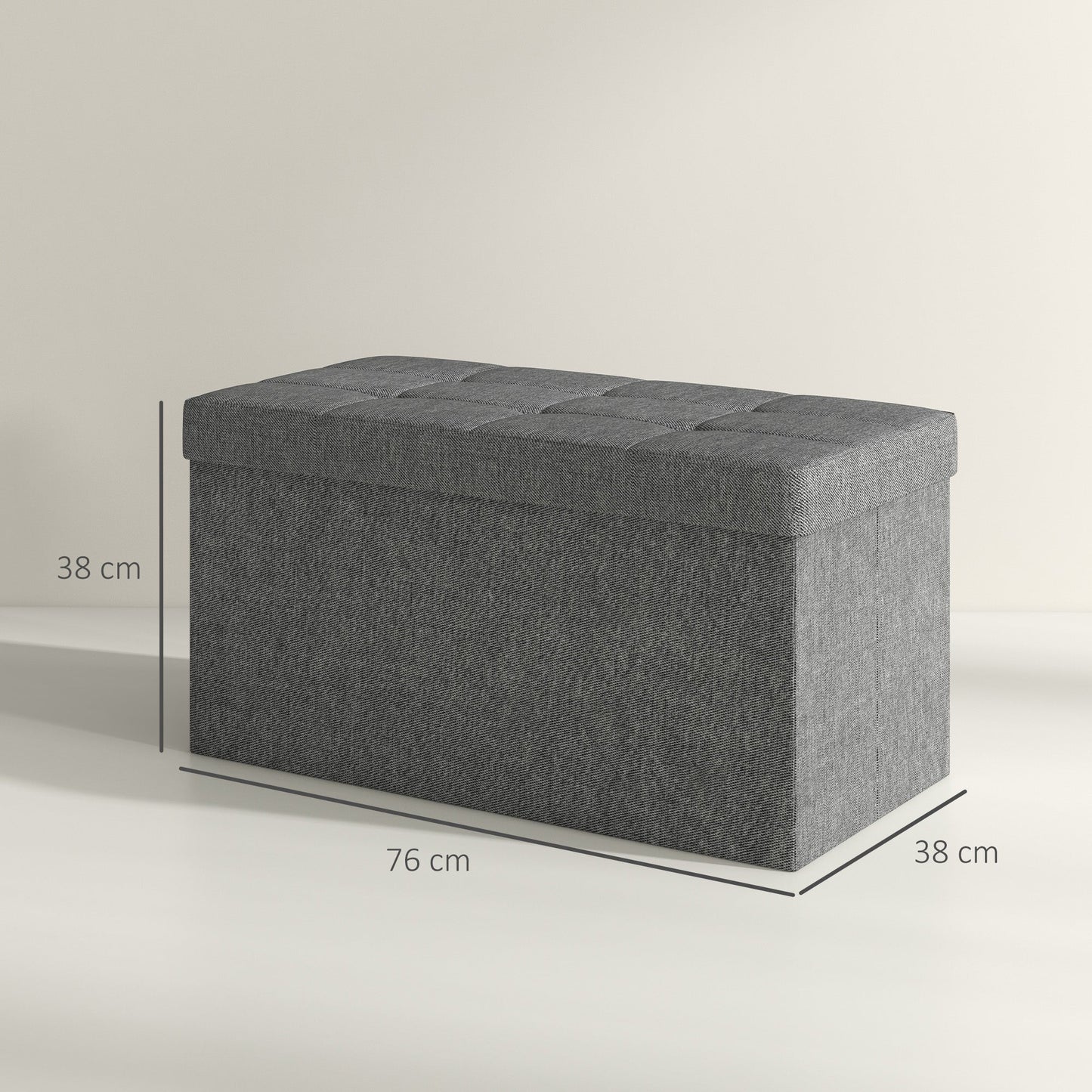 84L Folding Storage Bench, Padded Lid and Fabric Cover, 76x38x38cm, Dark Grey