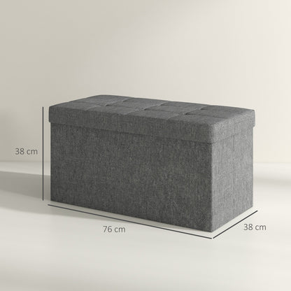 84L Folding Storage Bench, Padded Lid and Fabric Cover, 76x38x38cm, Dark Grey