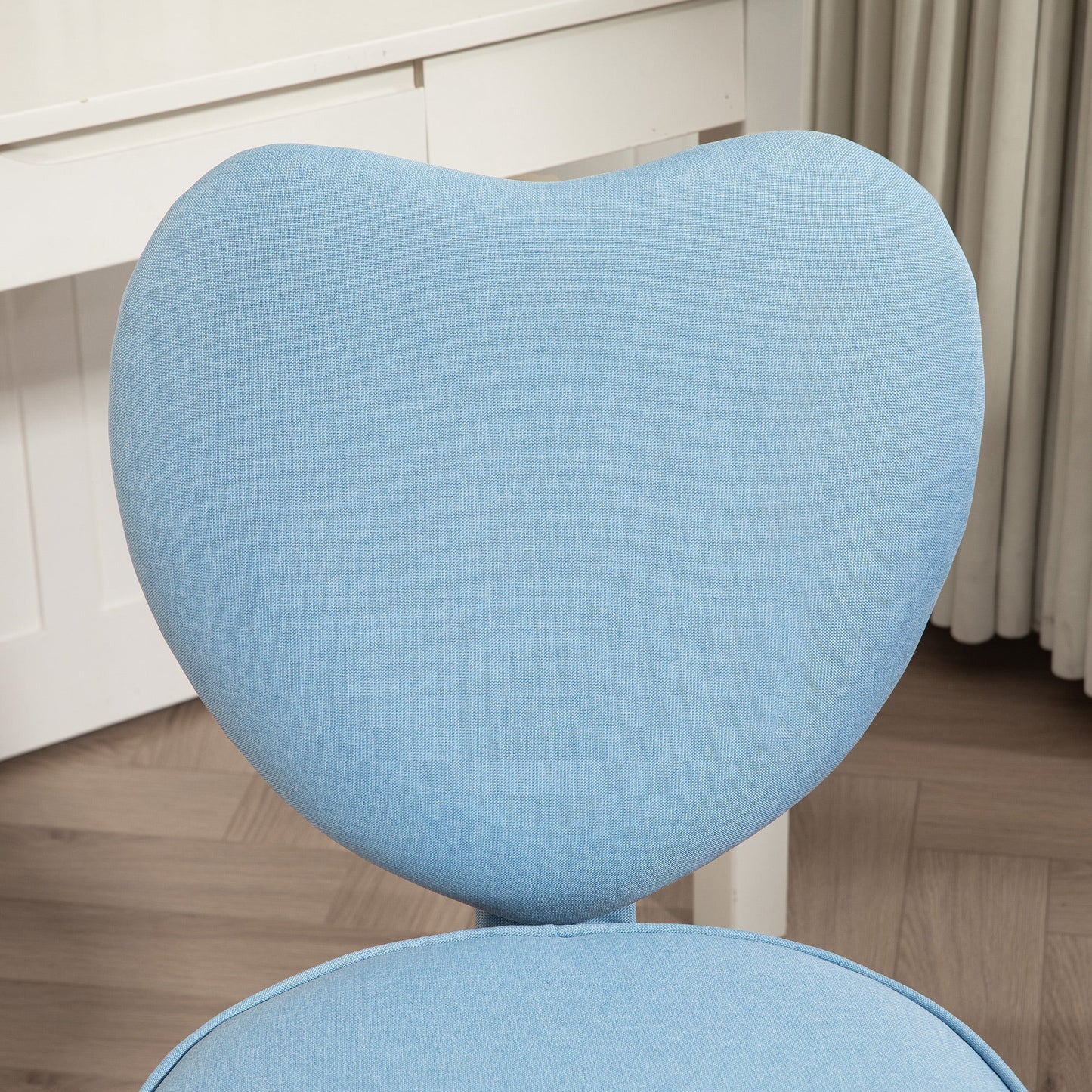 Heart-Shaped Desk Chair with 5 Wheels and Adjustable Height in Fabric, 40x50x79-89cm, Blue