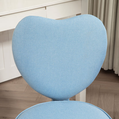 Heart-Shaped Desk Chair with 5 Wheels and Adjustable Height in Fabric, 40x50x79-89cm, Blue