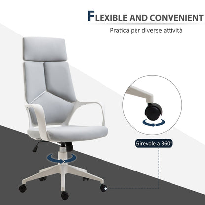 Office Chair with Rocking Function, Adjustable and Swivel Fabric Presidential Chair, 63x63x117-127 cm, Grey