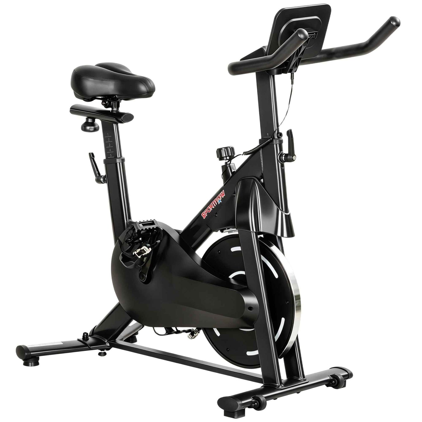 SPORTNOW Adjustable Magnetic Exercise Bike with LCD Display and Tablet Holder, Made of Steel and ABS, 103x49x98-112 cm, Black