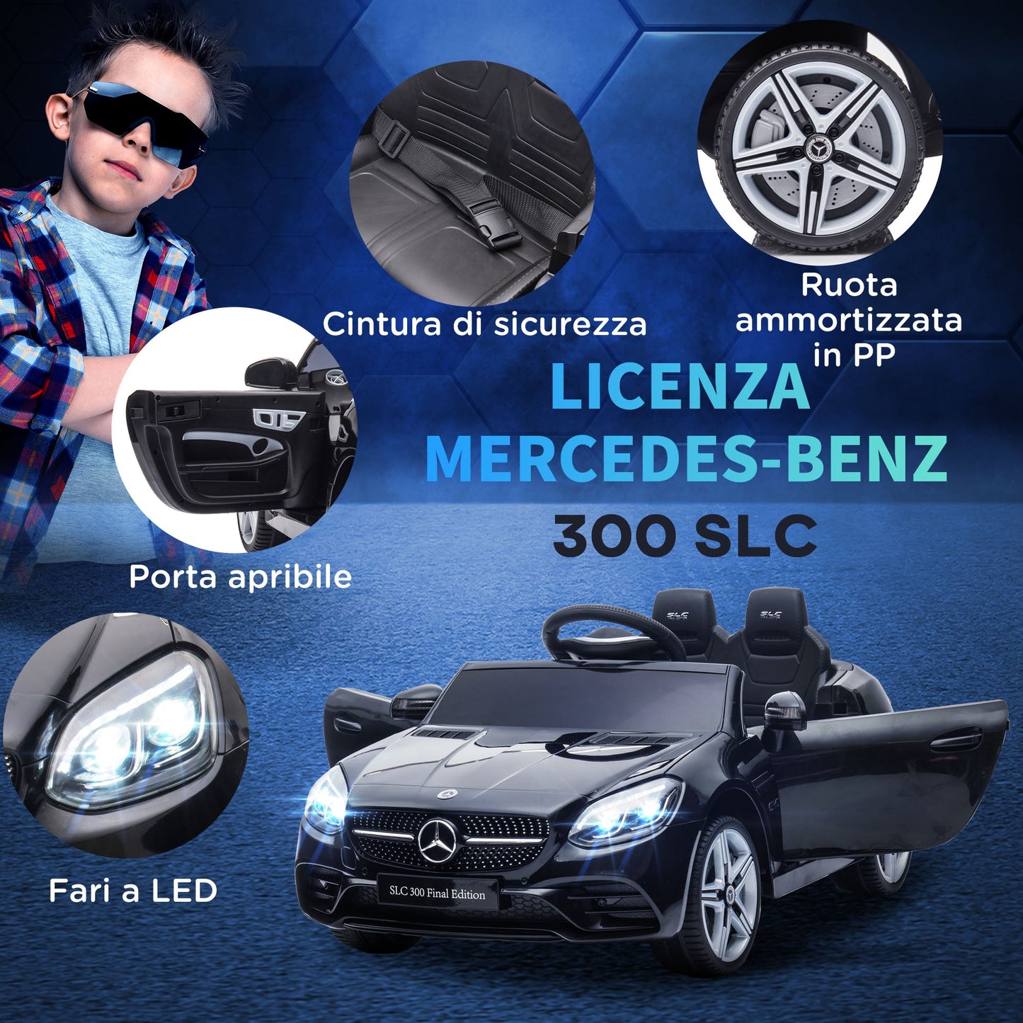 Electric Car for Children Licensed Mercedes SLC 300 with Remote Control, in PP and Metal, 107x62. 5x44 cm, Black