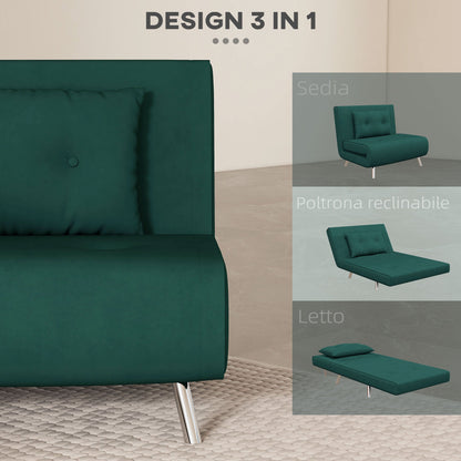 Single Reclining Velvet Armchair, 100x88x83cm, Dark Green