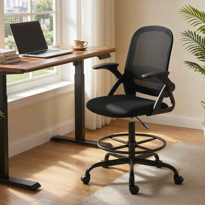 Ergonomic Office Chair with Lumbar Support and Footrest, Fabric and Steel, 58x63x105-126 cm, Black