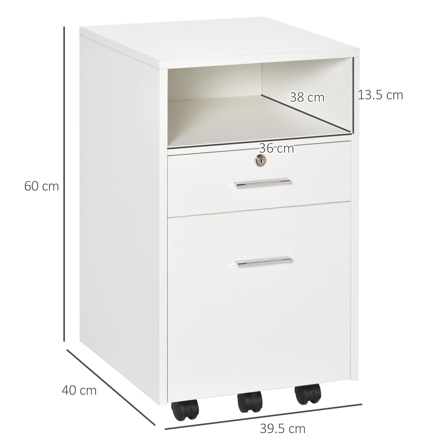 Office Drawer Unit, Desk Drawer Unit for Documents and Printer, 2 Keys, White