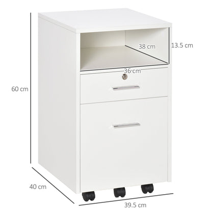 Office Drawer Unit, Desk Drawer Unit for Documents and Printer, 2 Keys, White