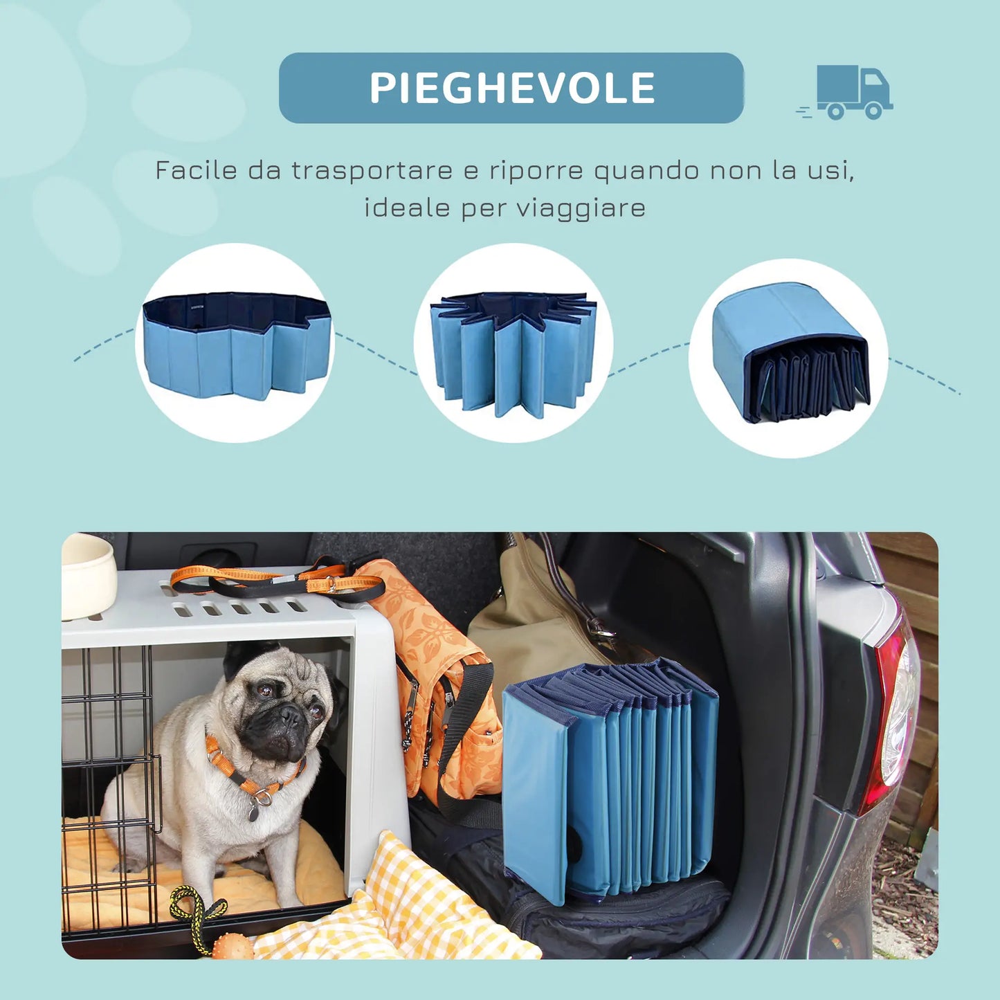 Foldable Plastic Dog Pool with Stable Edge for Pets, Ø80 x 20 cm, Blue