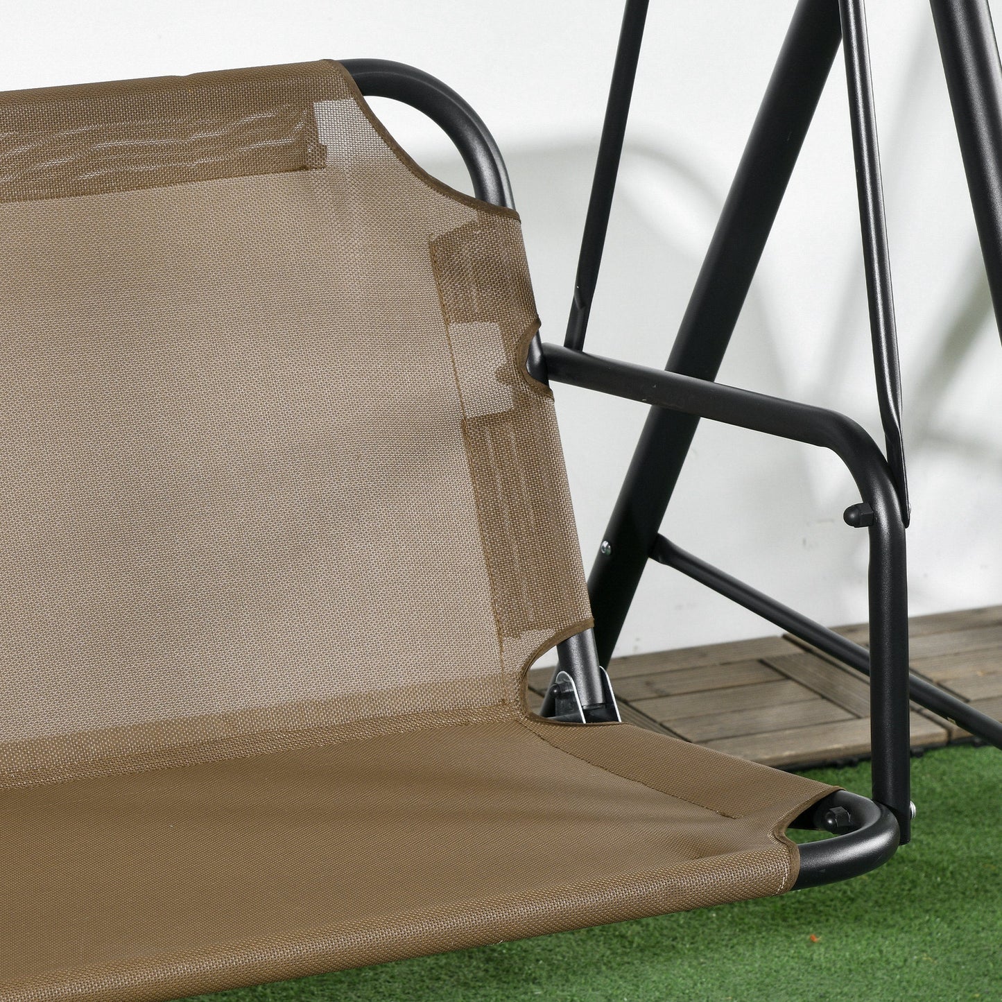 3 Seater Garden Swing with Adjustable Cover, Steel and Polyester, 172x110x153 cm, Brown and Grey