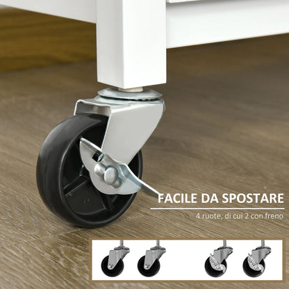 Kitchen Cart With Drawer of the locker and shelf, sparkle trolley with bamboo top and 4 wheels - White