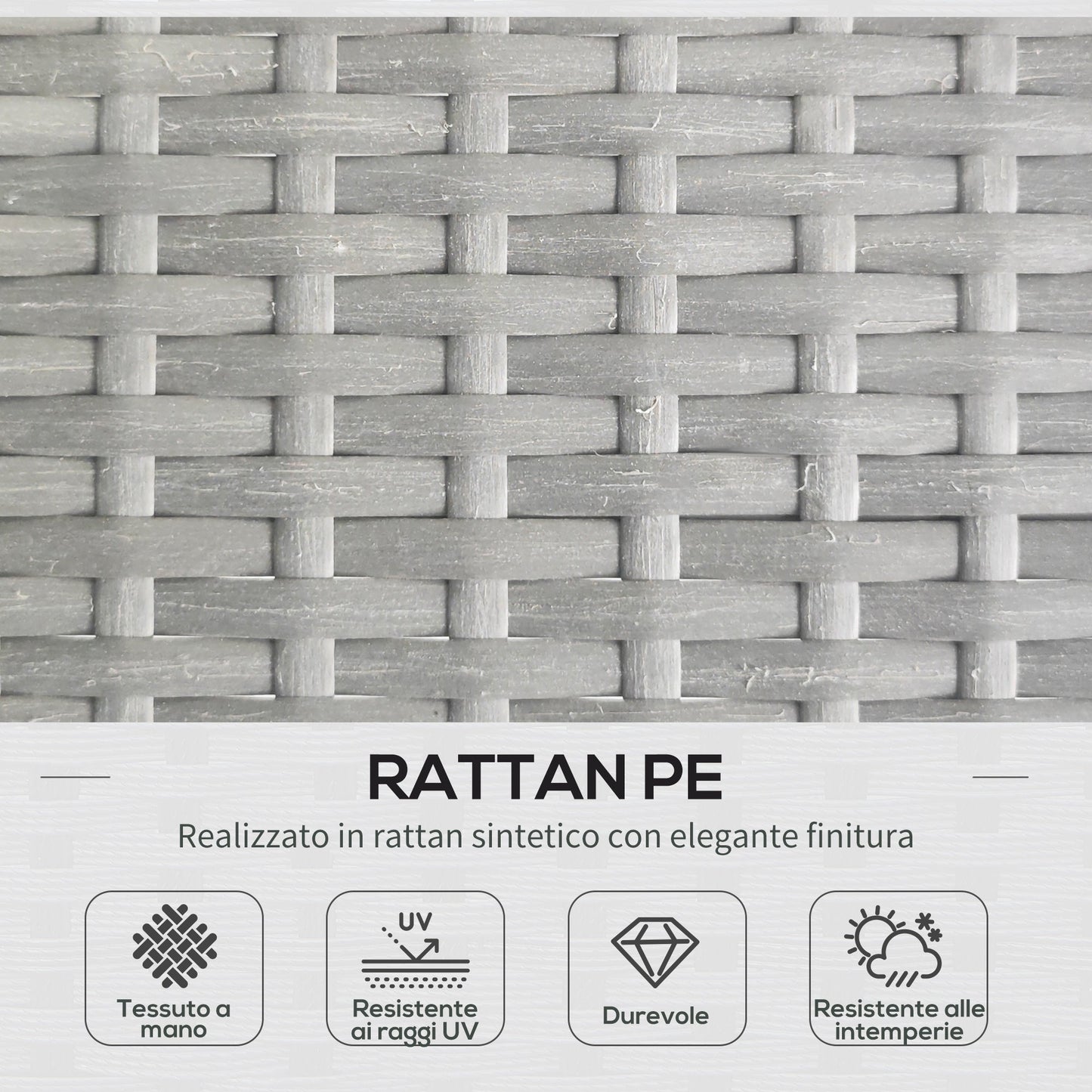 Boho Style PE Rattan Garden Set, 2 Seater Sofa with Chaise Longue and Coffee Table, Light Grey