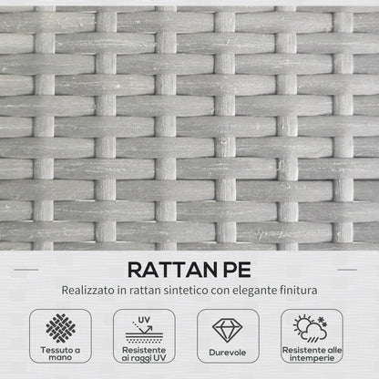 Boho Style PE Rattan Garden Set, 2 Seater Sofa with Chaise Longue and Coffee Table, Light Grey