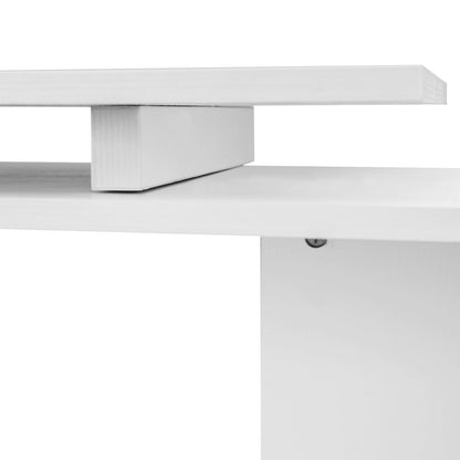 Modern Corner Swivel Desk with Bookcase, White Chipboard Dining Table, 140x120x78 cm