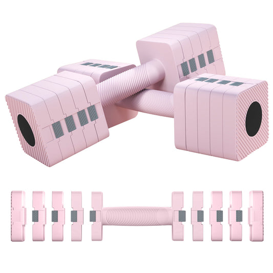 Set of 2 5 kg Square and Non-Slip Dumbbells with Removable Plates, in Steel and ABS, 32x9x9 cm, Pink